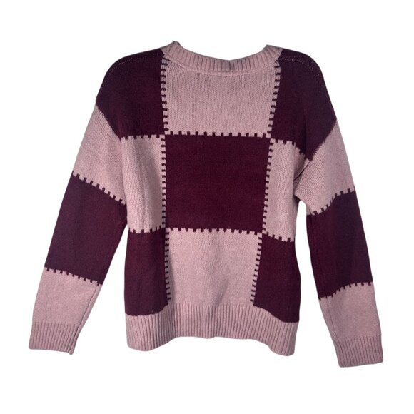 Bearpaw Sweater Women's Size M Plaid Pattern Pink & Burgundy Polyester Blend - Picture 2 of 9